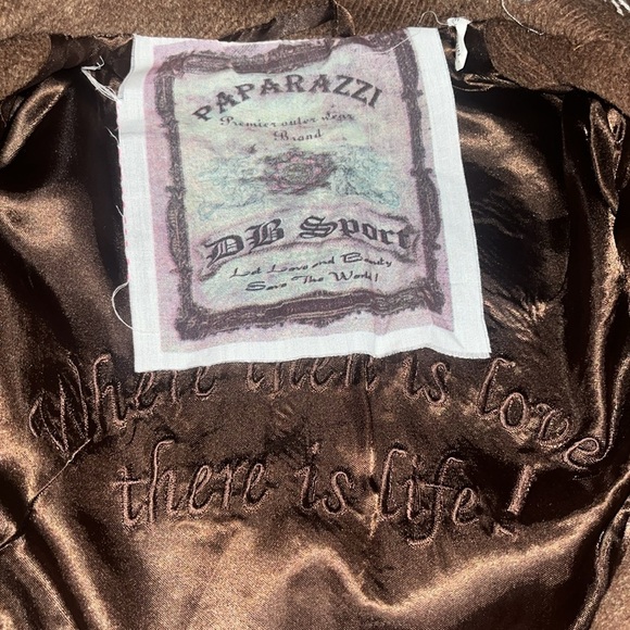 PAPARAZZI Embroidered Floral Butterfly Boho Wool Long Trench Coat Brown Small - Picture 10 of 11